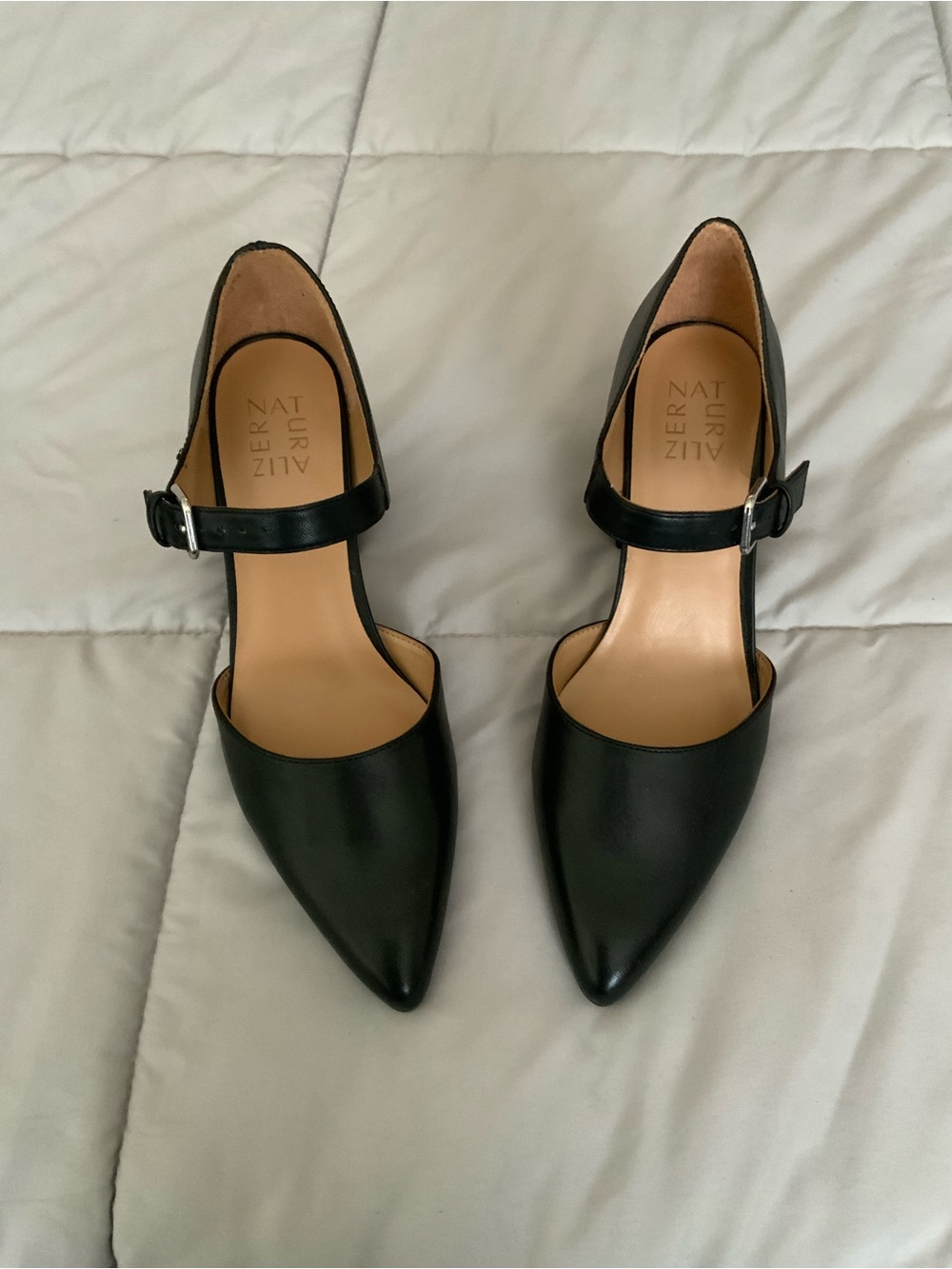 Naturalizer Black Pointed Mary Jane Heels with Ankle Strap